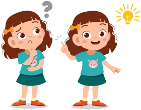 Adorable Cartoon Girl Clipart: Solving Puzzles with Bright Imagination and Curiosity