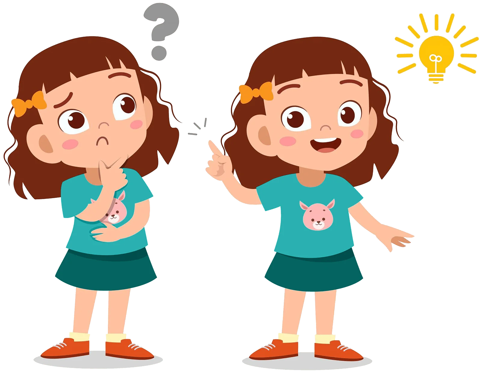 Adorable Cartoon Girl Clipart: Solving Puzzles with Bright Imagination and Curiosity