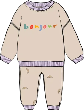 Adorable Children's French-Inspired Bonjour Sweatshirt and Pants Clipart Set