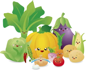 Adorable Kawaii Vegetable Friends Gathering - Cheerful Veggie Clipart Collection