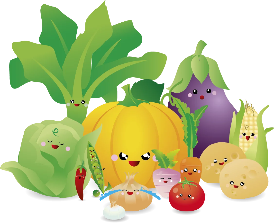 Adorable Kawaii Vegetable Friends Gathering - Cheerful Veggie Clipart Collection