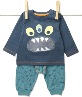 Adorable Monster-Themed Baby Outfit Clipart - Playful Blue Infant Ensemble