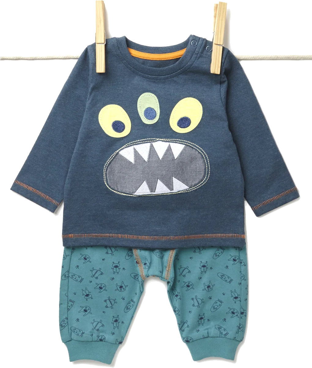 Adorable Monster-Themed Baby Outfit Clipart - Playful Blue Infant Ensemble