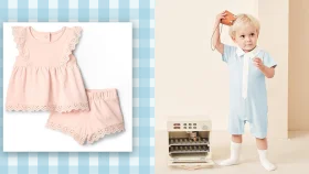 Adorable Pastel Pink Baby Girl Dress and Bloomers Clipart Ensemble
