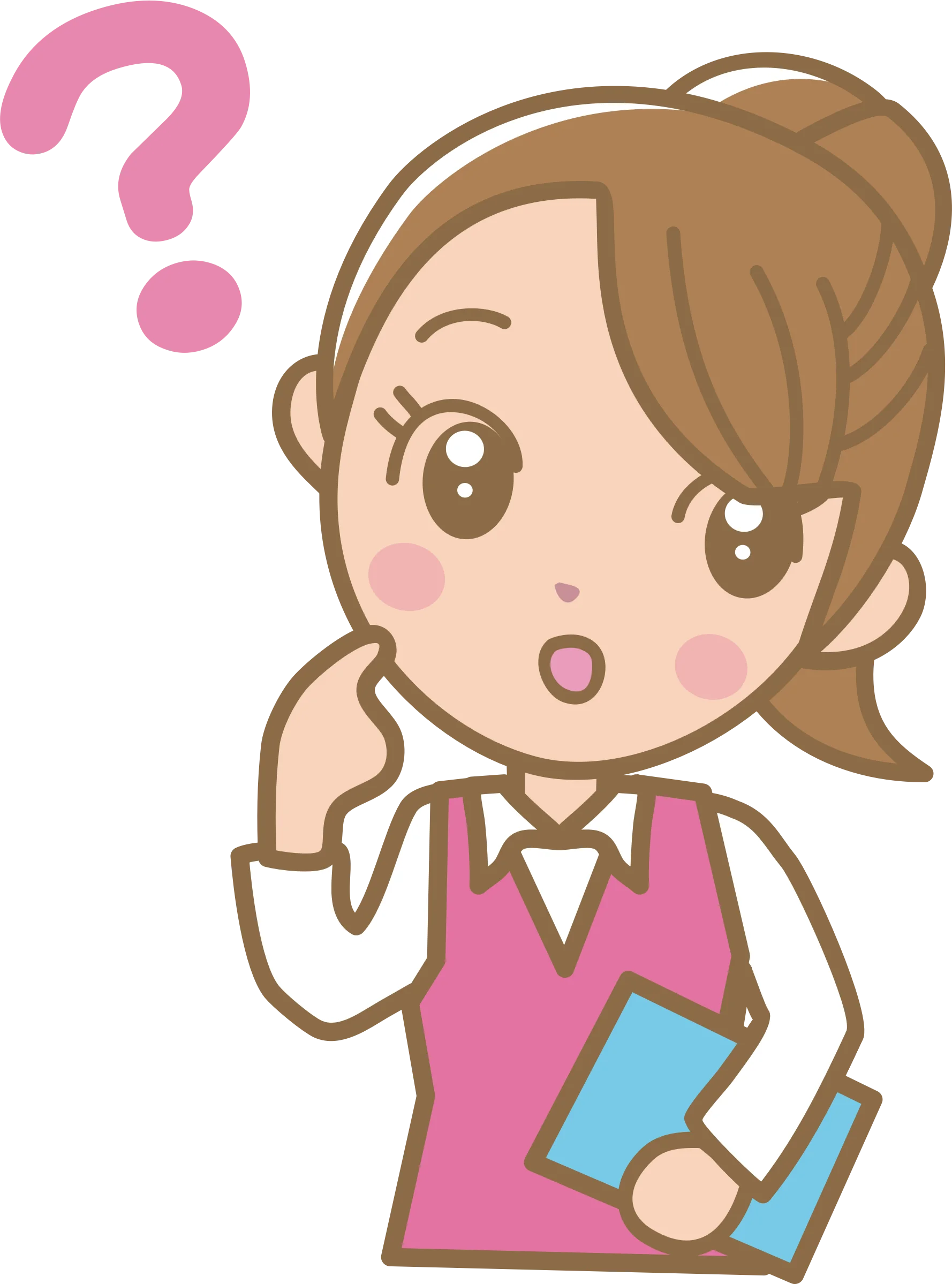 Adorable Young Student Clipart: Curious Girl Pondering a Question Mark