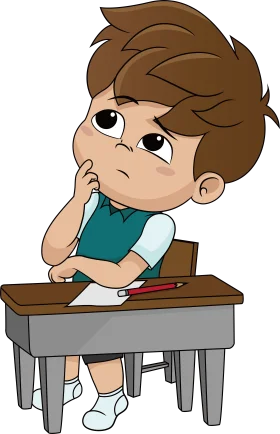 Adorable Young Student Deep in Thought Cartoon Clipart of Learning Moment