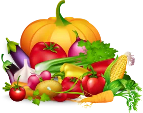 Bountiful Garden Harvest Clipart: A Colorful Assortment of Fresh Vegetables and Produce