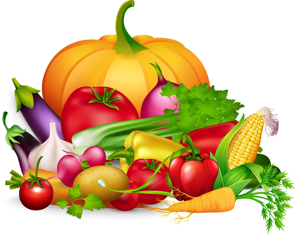 Bountiful Garden Harvest Clipart: A Colorful Assortment of Fresh Vegetables and Produce