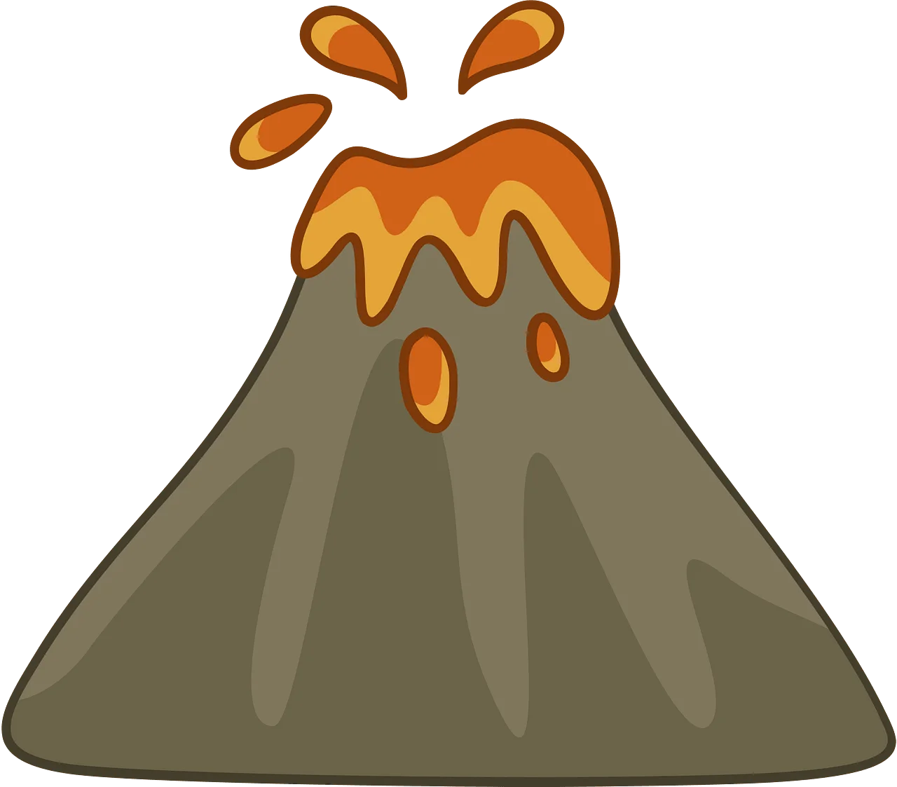 Cartoon Erupting Volcano Clipart with Flowing Lava and Dramatic Splash