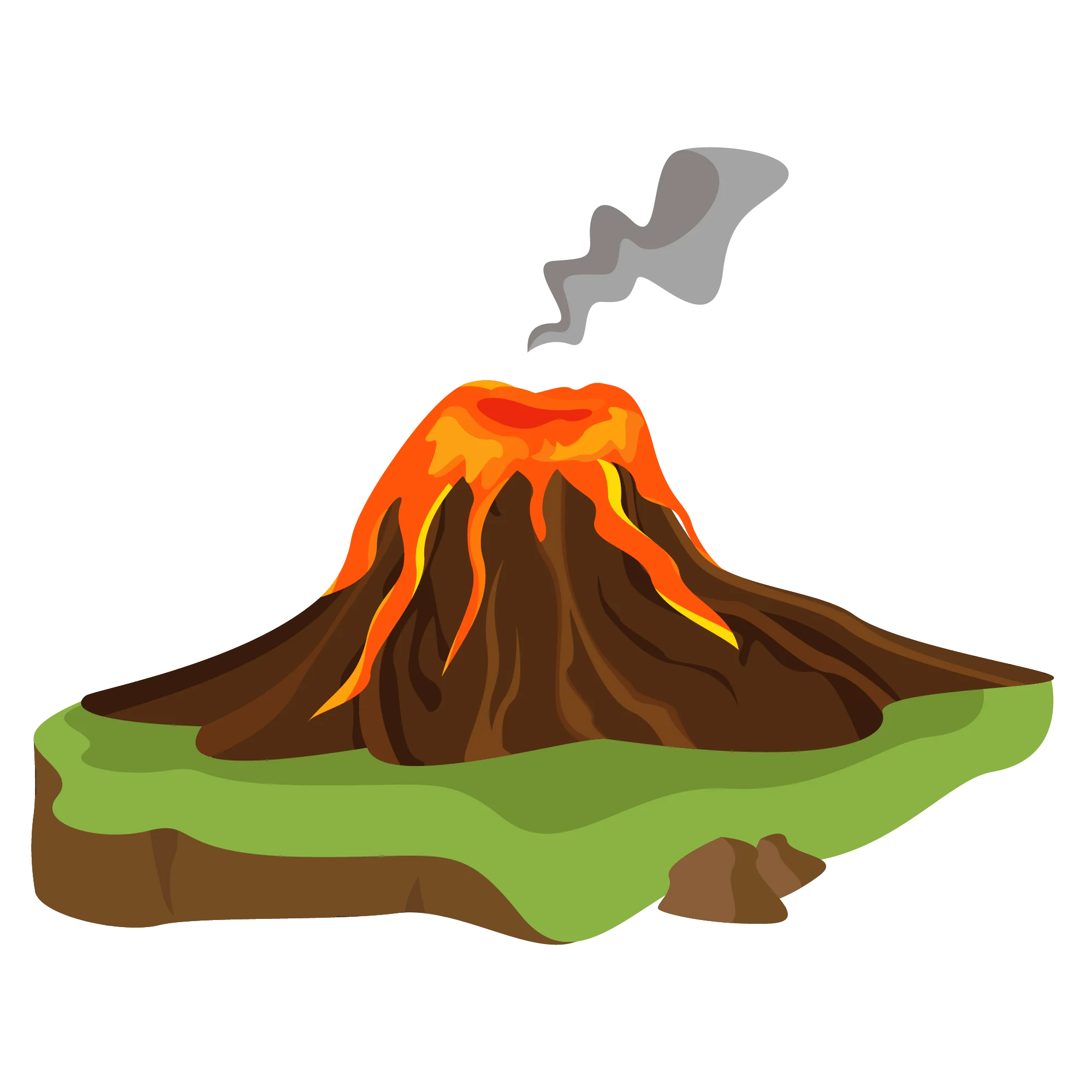 Cartoon Illustrated Erupting Volcano Landscape Clipart Scene with Smoking Peak