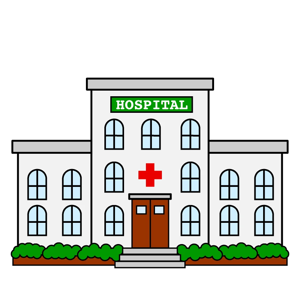 Charming Cartoon-Style Hospital Building Clipart with Welcoming Facade