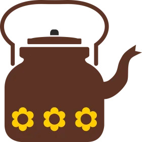 Charming Retro Brown Teapot Clipart with Cheerful Yellow Flower Accents