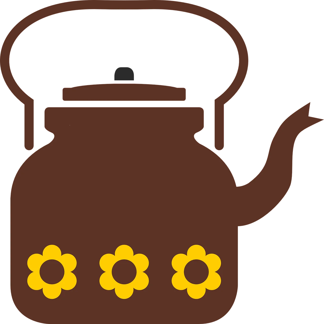 Charming Retro Brown Teapot Clipart with Cheerful Yellow Flower Accents