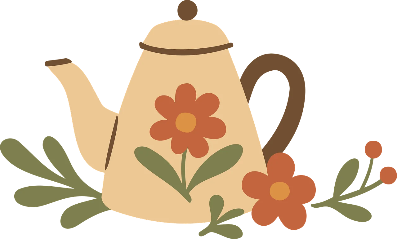 Charming Rustic Floral Teapot Clipart with Vintage Botanical Accents