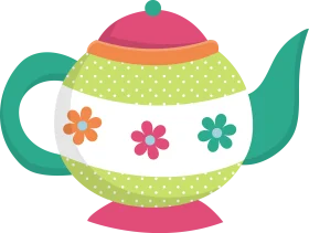 Cheerful Polka Dot Floral Teapot Clipart with Whimsical Color Palette