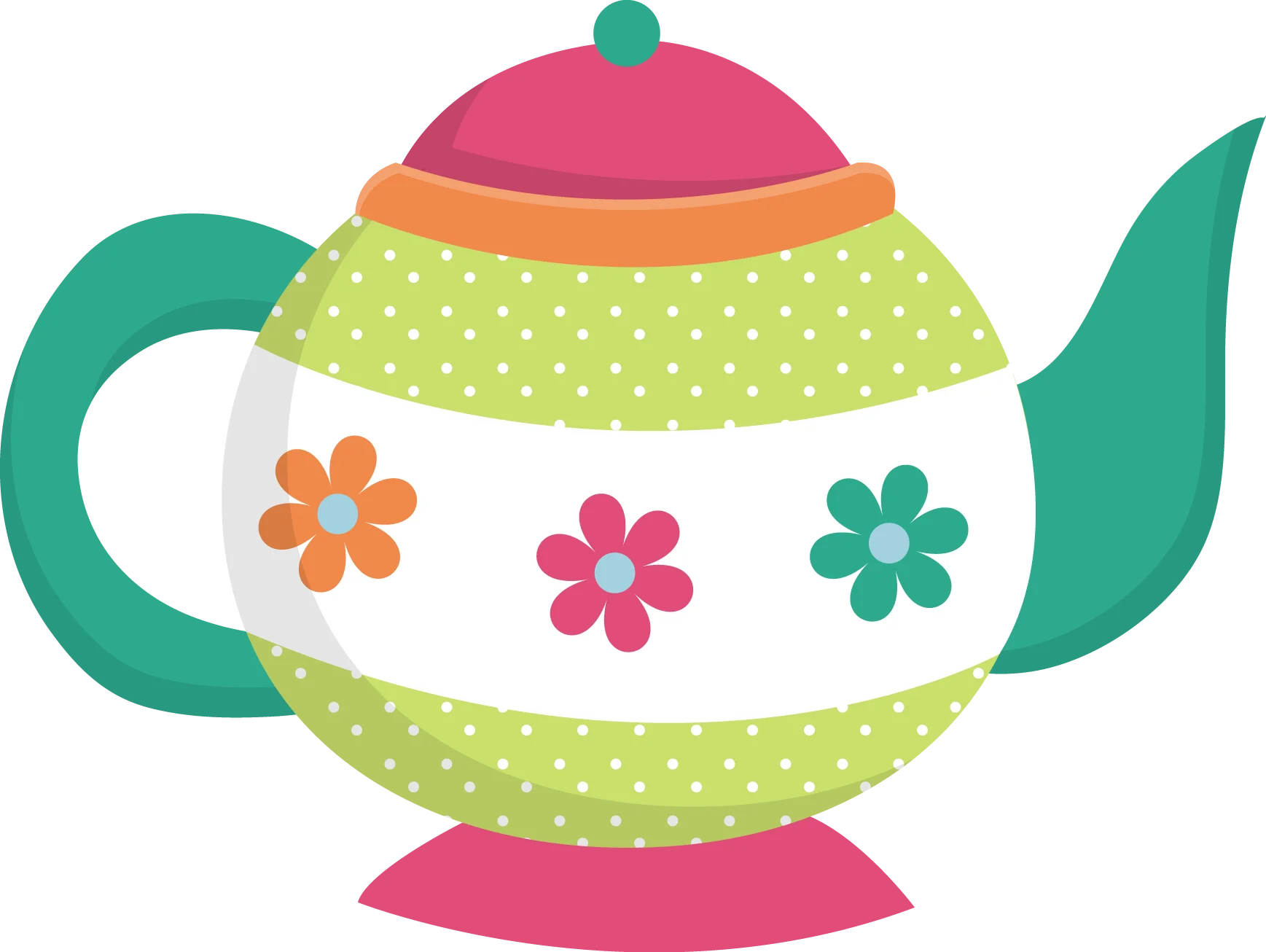 Cheerful Polka Dot Floral Teapot Clipart with Whimsical Color Palette
