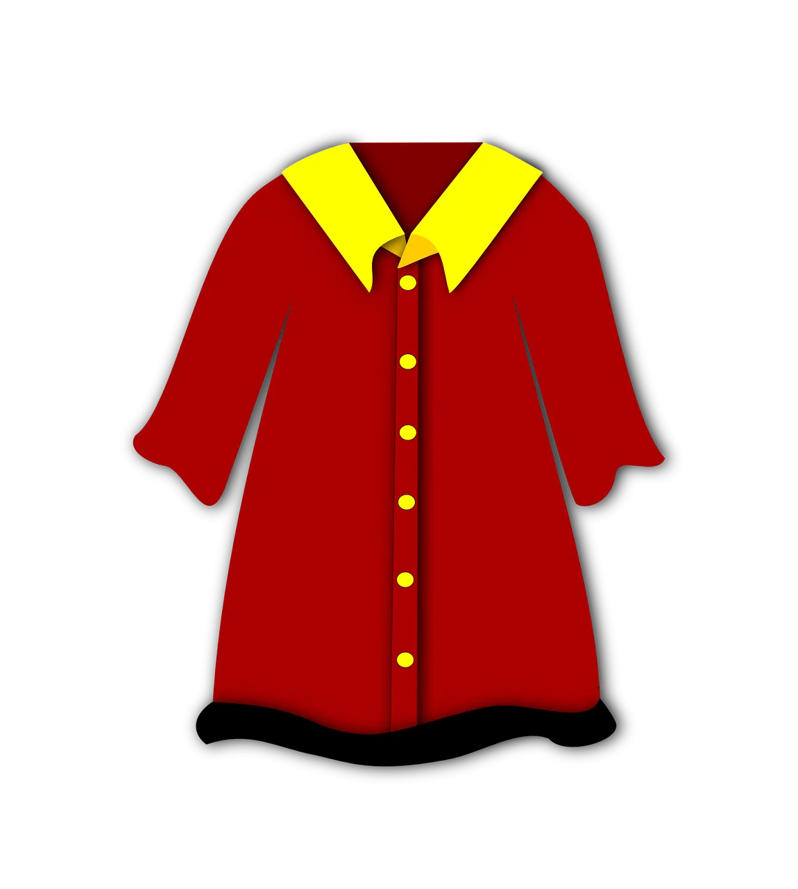 Classic Children's Red Short-Sleeve Button-Up Shirt Clipart with Yellow Collar