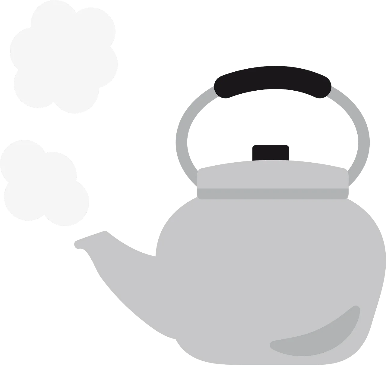 Classic Gray Teapot Clipart with Steaming Elegance - Simple Kitchen Illustration
