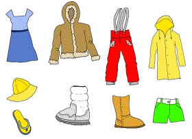 Colorful Kids Winter and Summer Clothing Clipart Collection for Wardrobe Design