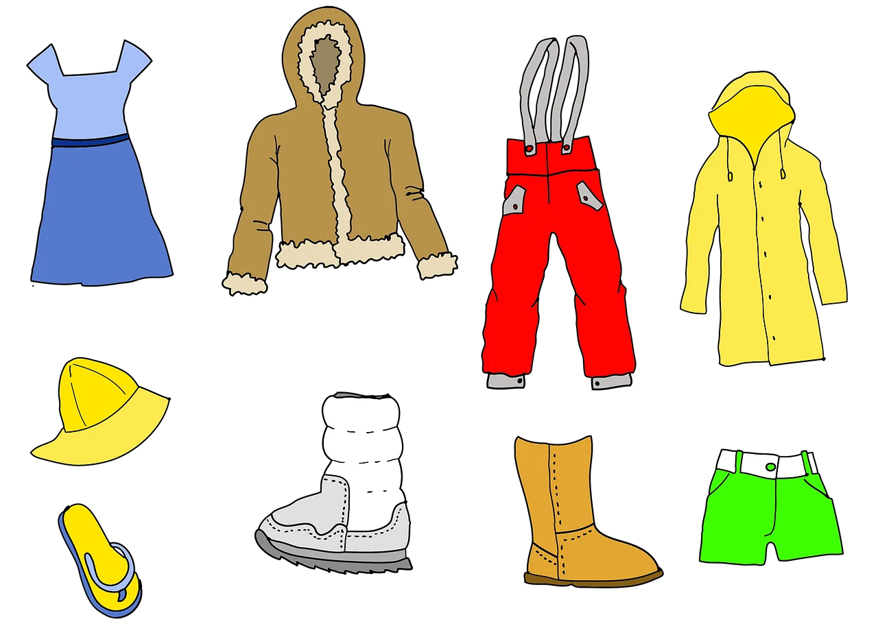 Colorful Kids Winter and Summer Clothing Clipart Collection for Wardrobe Design