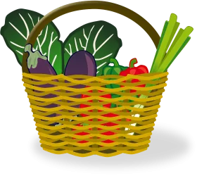 Colorful Woven Basket Overflowing with Fresh Garden Vegetables Clipart Illustration