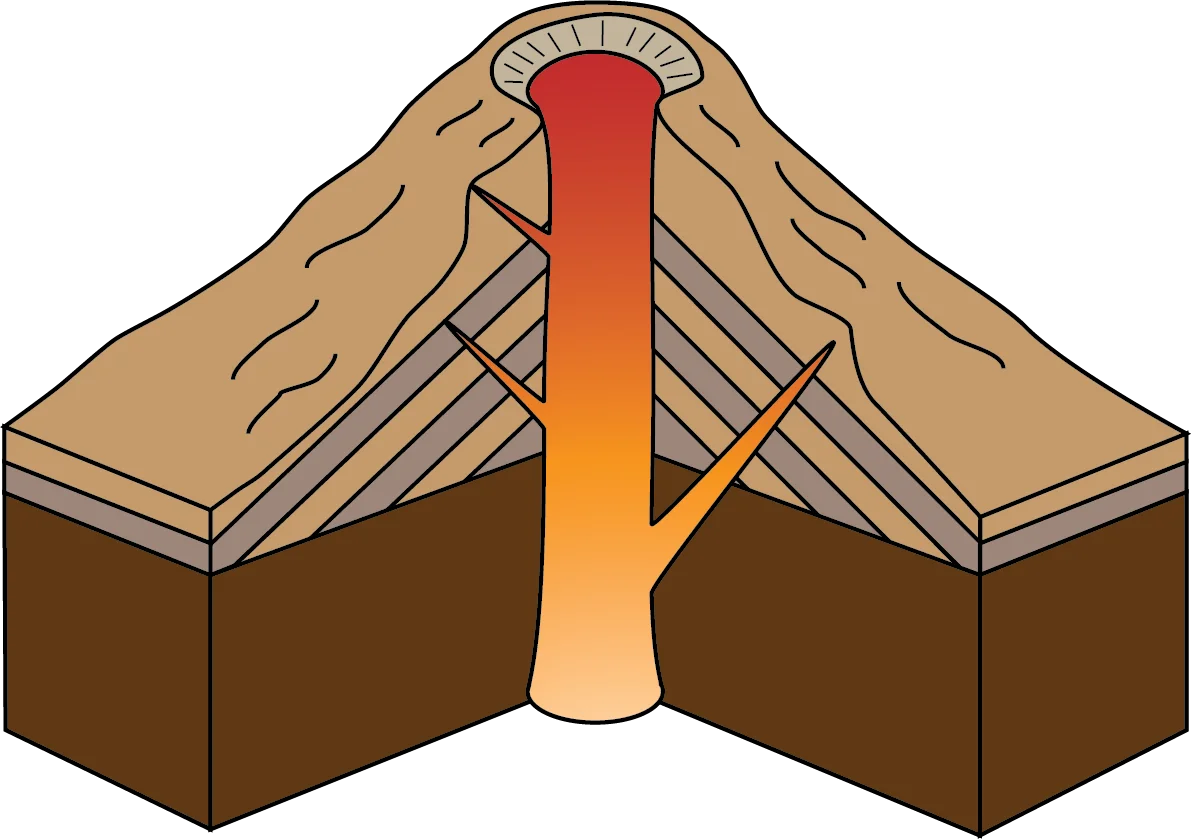 Cross-Section Illustration of Volcanic Eruption Geological Clipart Diagram