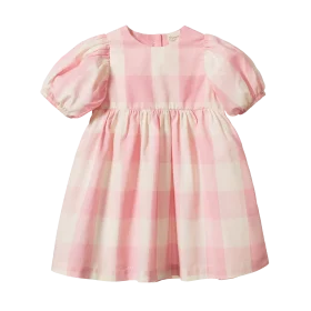Delicate Pink Puff-Sleeve Infant Girl's Summer Dress Clipart Design