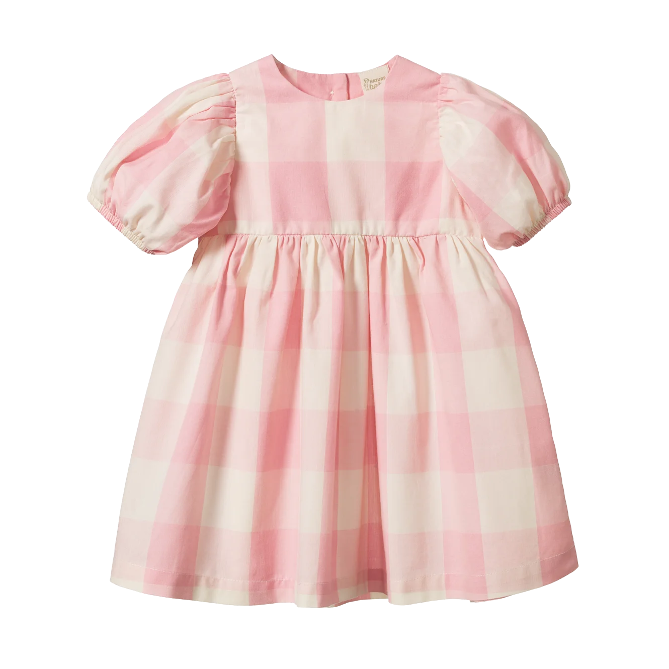Delicate Pink Puff-Sleeve Infant Girl's Summer Dress Clipart Design
