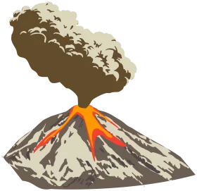 Dramatic Erupting Volcano Clipart Illustration with Ash Cloud and Lava Flow