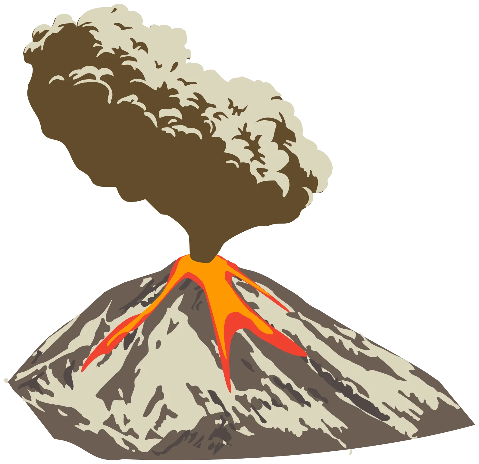Dramatic Erupting Volcano Clipart Illustration with Ash Cloud and Lava Flow