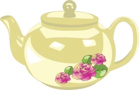 Elegant Pastel Yellow Teapot Clipart with Delicate Pink and Green Floral Accent