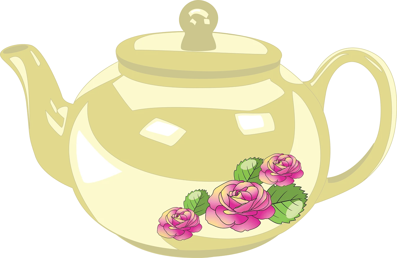 Elegant Pastel Yellow Teapot Clipart with Delicate Pink and Green Floral Accent
