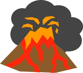 Explosive Cartoon Volcano Eruption Clipart with Dramatic Smoke and Lava Flows