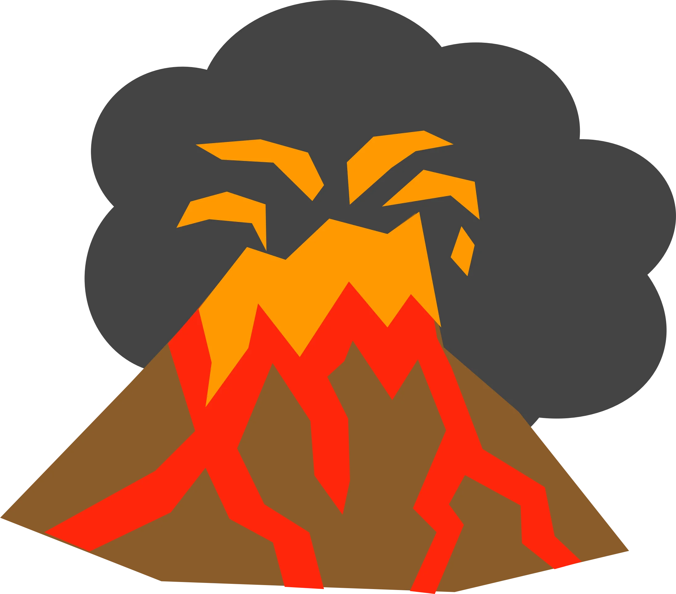 Explosive Cartoon Volcano Eruption Clipart with Dramatic Smoke and Lava Flows