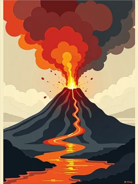 Explosive Volcanic Eruption Landscape: A Dynamic Geological Clipart Illustration