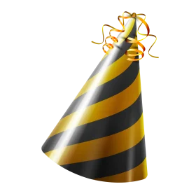 Festive Black and Yellow Striped Party Hat Clipart with Curly Ribbons