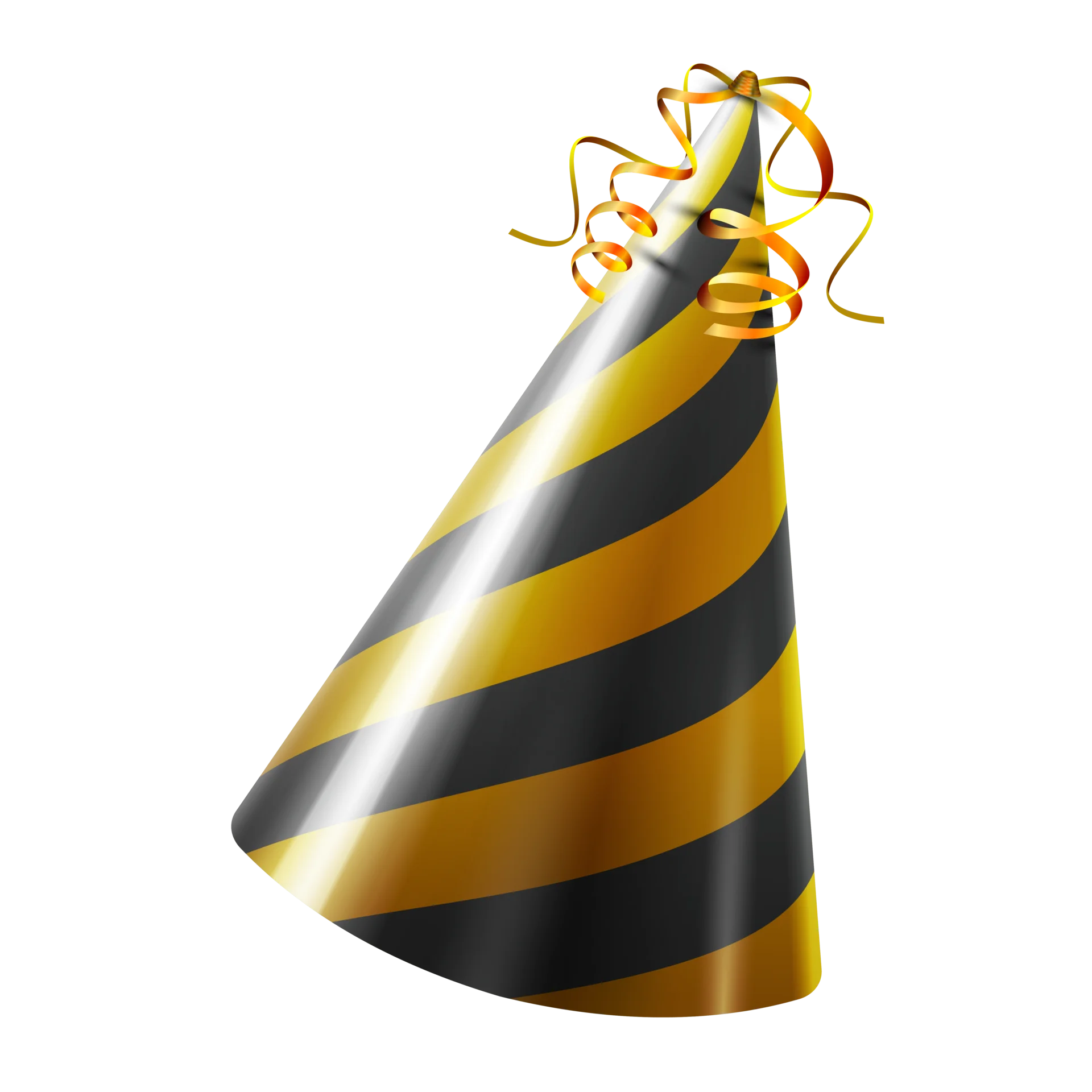 Festive Black and Yellow Striped Party Hat Clipart with Curly Ribbons