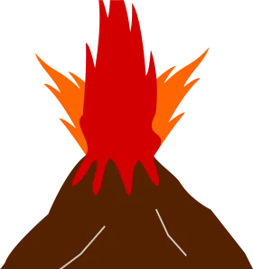 Fiery Eruption: Stylized Volcanic Landscape Clipart with Dynamic Flame Colors