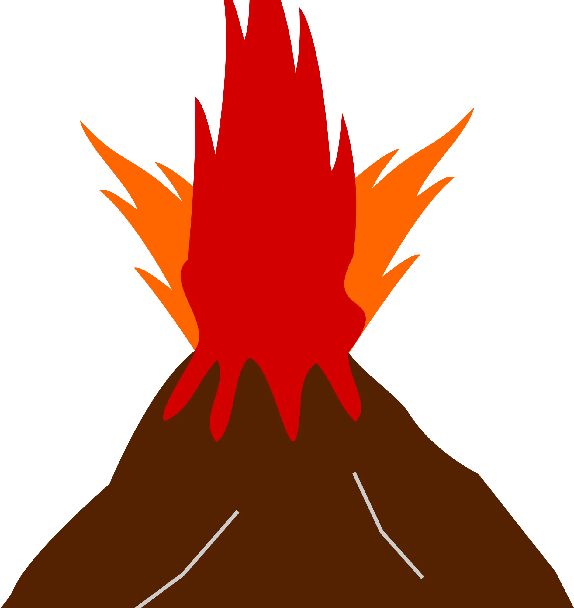 Fiery Eruption: Stylized Volcanic Landscape Clipart with Dynamic Flame Colors