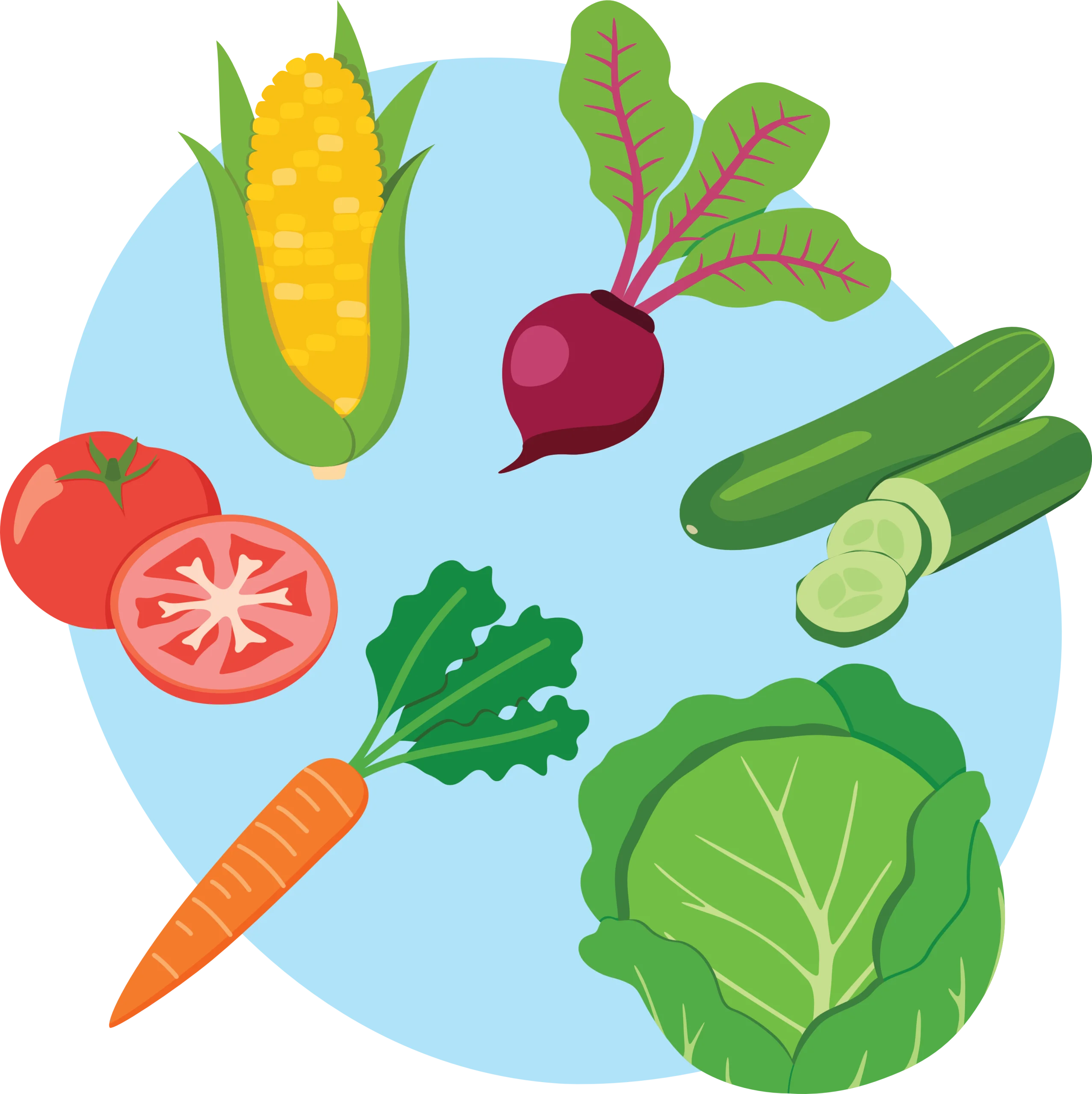 Fresh Garden Harvest Veggie Clipart: Colorful Illustration of Wholesome Produce