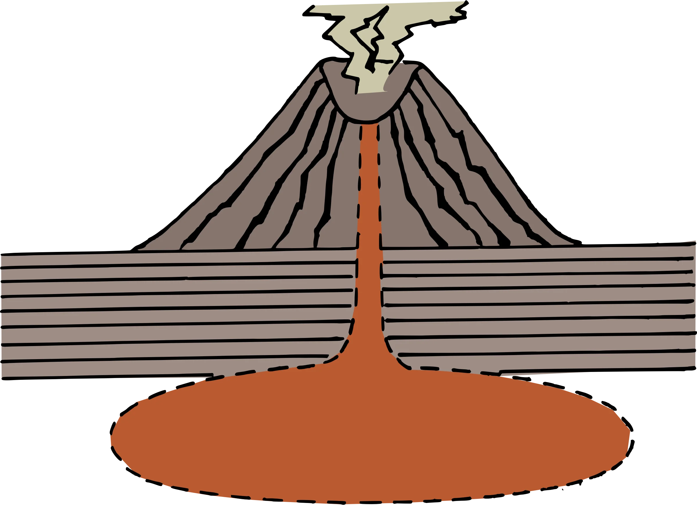 Geological Cross-Section Illustration of Volcano Eruption Clipart Diagram
