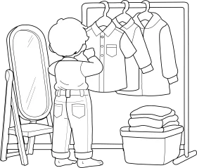 Getting Dressed: A Charming Kids Clothing Preparation Clipart Scene