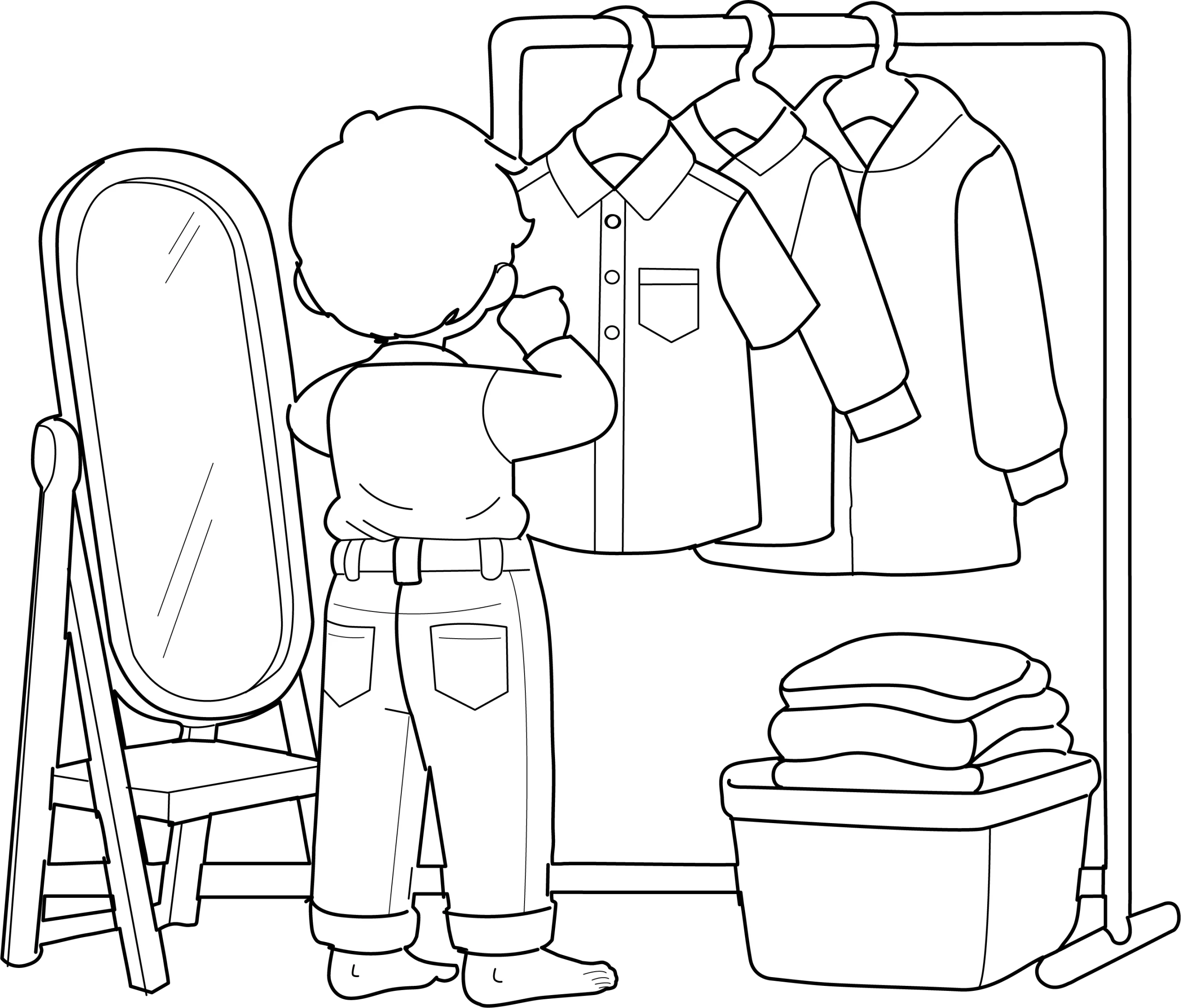 Getting Dressed: A Charming Kids Clothing Preparation Clipart Scene