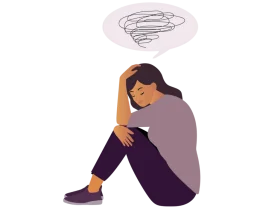 Introspective Young Girl Sitting Pensively in Soft-Hued Minimalist Clipart Illustration