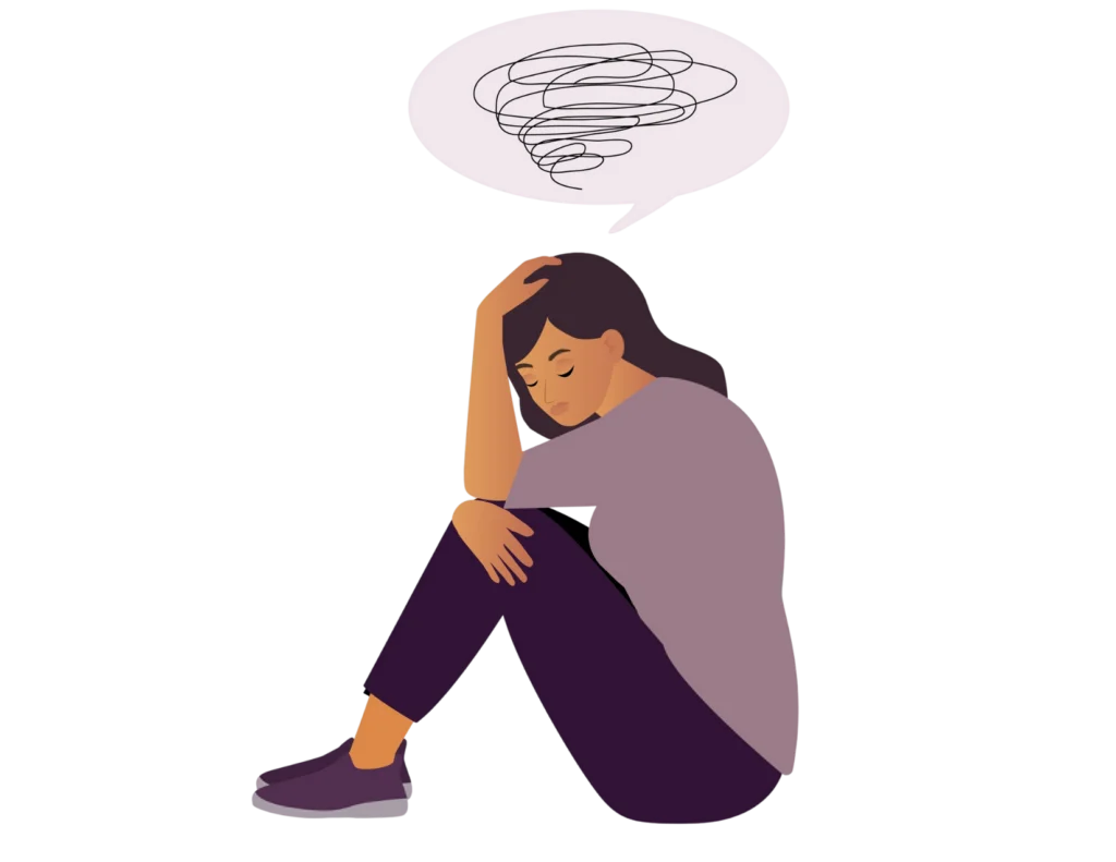 Introspective Young Girl Sitting Pensively in Soft-Hued Minimalist Clipart Illustration