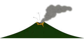 Majestic Green Volcano Erupting with Dark Smoke Clipart Illustration