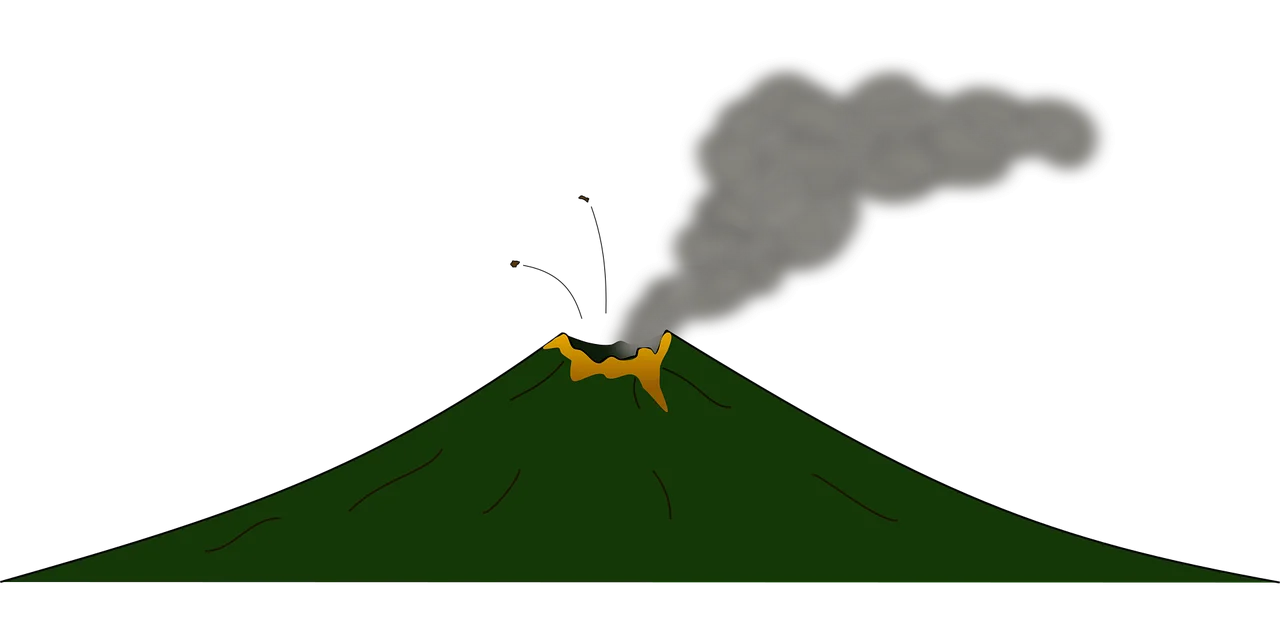 Majestic Green Volcano Erupting with Dark Smoke Clipart Illustration