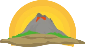 Majestic Mountain Volcano Clipart with Dramatic Sunrise Backdrop
