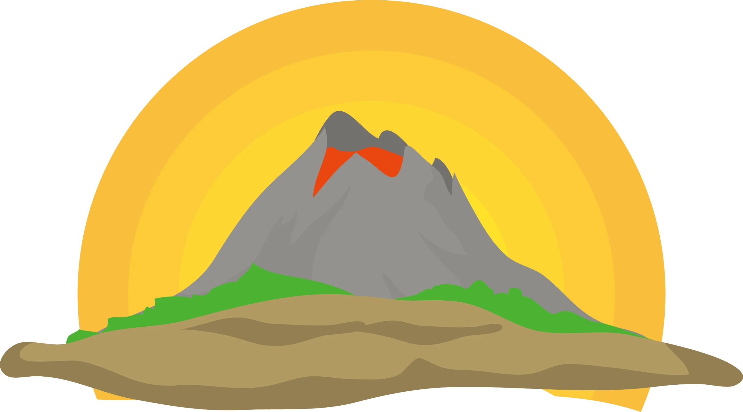 Majestic Mountain Volcano Clipart with Dramatic Sunrise Backdrop