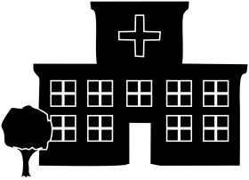 Minimalist Black and White Hospital Building Silhouette Clipart Design